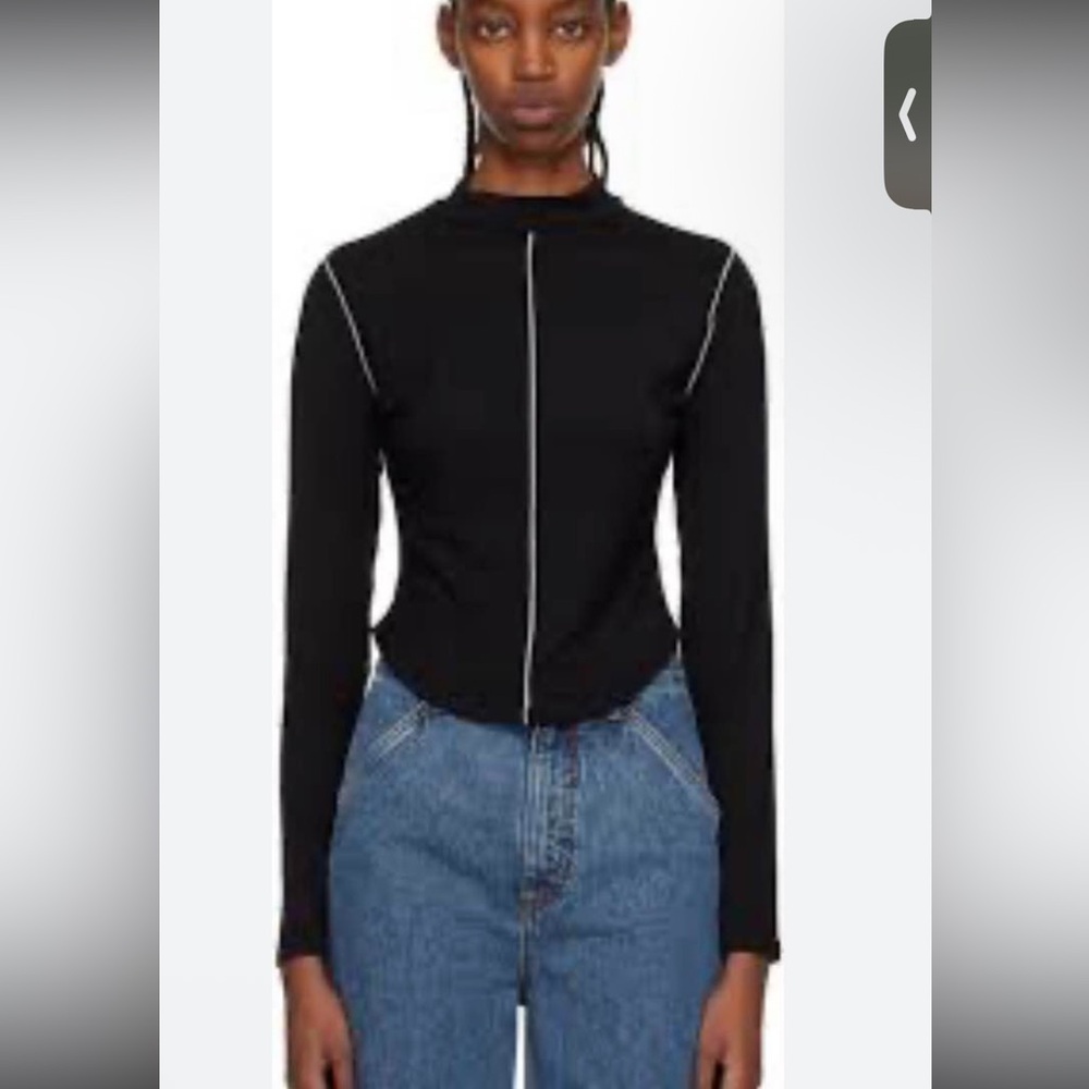 Reformation black with white stitching mock neck long sleeved top